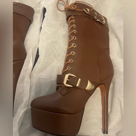 Ann Creek stiletto platform Brown lace-up boots - size 7 - Picture 5 of 9